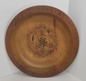 Vintage Handcarved Wood Bowl/Dish Ernst Huber 12" Brown Wood Art Home Decor - Picture 1 of 16