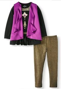 NEW Anna Costume Frozen II 2 Top Purple Vest Metallic Gold Leggings Set Size 7