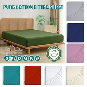 Hotel 100% Pure Cotton Deep Fitted Bed Sheet Cover Single/Double/Queen/King Size - Picture 1 of 17
