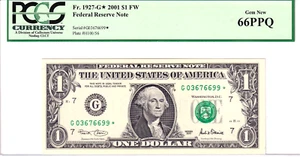 2001 $1 FW FRN Chicago *STAR* Only 640k Printed PCGS 66PPQ #G03676699* - Picture 1 of 2