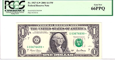 2001 $1 FW FRN Chicago *STAR* Only 640k Printed PCGS 66PPQ #G03676699* - Image 1 of 2