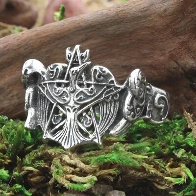 Raven Pentagram Ring - Sterling Silver Wicca Pagan Crow Pentacle Jewelry Sz 5-12 - Image 1 of 4