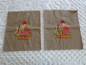 2 Handmade PUNCH NEEDLE EMBROIDERED PILLOW COVERS - 16-1/4" x 18-1/2" ea. - Picture 1 of 7