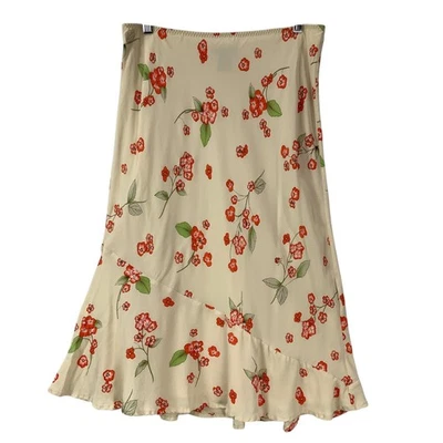 Falda The Limited Seda Floral Midi Forrada Volantes Dobladillo Rojo Crema M Foto 1 de 4
