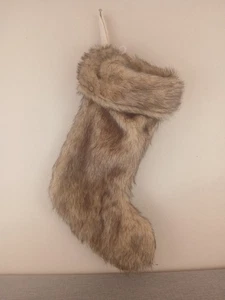 Kunstfell extra Plüsch Weihnachtsstrumpf braun beige realistisch aussehendes Fell - Bild 1 von 4