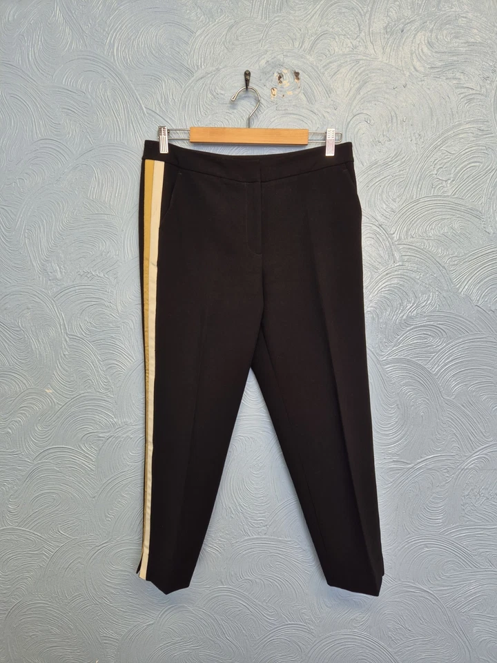 Boden Trousers Size 12 P Bristol 7/8th Trousers Side Stripe Black Straight Leg - Image 1 of 4