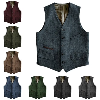 Chaleco de tweed para hombre de colección chaleco de lana occidental espiga grande XL XXL 3XL Foto 1 de 4