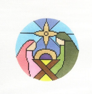 Jessica Tongel Christmas Nativity Stain Glass Handpainted Needlepoint Canvas - Picture 1 of 1