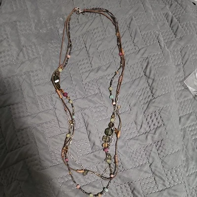 Collar Silpada Sterling 3 Hilos Calcedonia, Cuarzo Ahumado Verde y Rosa N2112 Foto 1 de 3