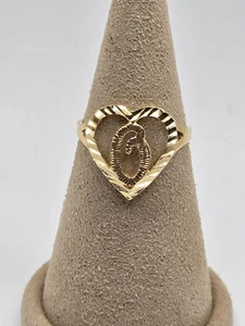 Anillo Corazón Oro Amarillo 10K con Letra Inicial Cursiva "O" Corte Diamante Talla 7 EE. UU. - Imagen 1 de 7