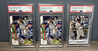 Fernando Tatis Jr. - PSA LOTE de (3) Topps Holiday 2020 HW59 SSP, 2019 Topps US56 Foto 1 de 4