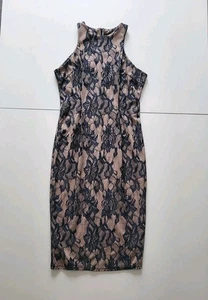 AX Paris Navy Nude Lace Bodycon Dress Size 12 High Neck Sleeveless Party - Picture 1 of 5