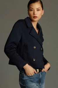 Anthropologie Maeve Peacoat Jacket Navy Women Twofer Hooded Preppy Large NWT - Picture 1 of 15