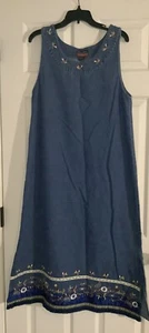 Vintage Jeanskleid Overall Pullover lang bescheiden Blumen bestickt Größe M - Bild 1 von 6