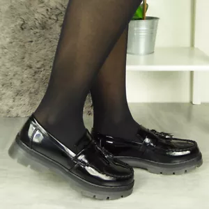 Zapatos de Regreso a la Escuela Niñas Damas Trabajo Cómodos Negros Borla Agarre Mujeres Tallas de Zapatos - Imagen 1 de 9