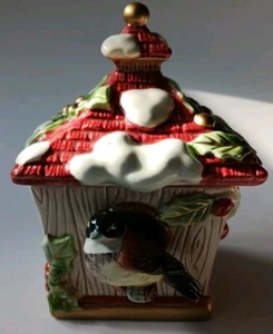 Fitz and Floyd Winter Holiday Ceramic Chickadee Birdhouse With Candle Unburned - Picture 1 of 7