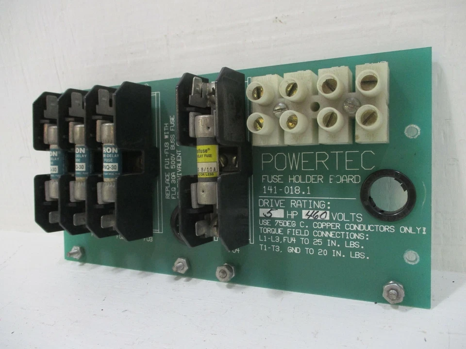 Powertec 141-018.1 Fuse Holder Board Card PLC for 5HP 460V Drive PCB 141018.1 - Image 1 of 4