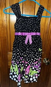 Jessica Ann Dress Girls Size 8 Black Polka Dot Floral Sleeveless Baby Doll Fairy - Picture 1 of 4
