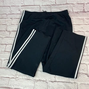 Adidas Track Pants Black Y2K Womens Size L Drawstring Side Stripes Straight Leg - Picture 1 of 11