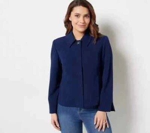 Dennis Basso Luxe Crepe Bracelet Sleeve Jacket-Navy-Reg 14 A479315 NEW - Picture 1 of 1