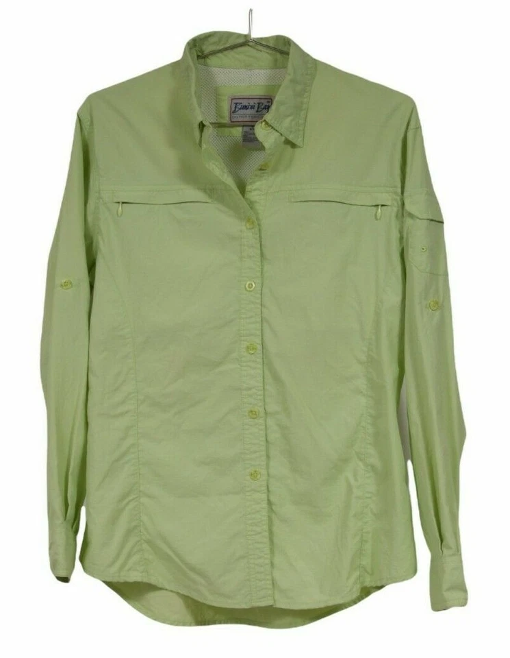 Bimini Bay Men Button Down Shirt Medium Green Nylon Vented Fishing Outdoor Shirt - Image 1 of 4