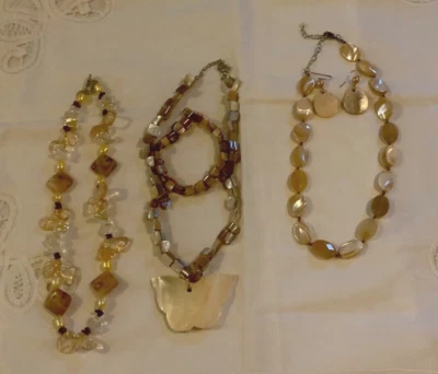 Abalone shell w/Butterfly, Necklace w/Earrings, Earth tone Color  5 Pc set - Image 1 of 4