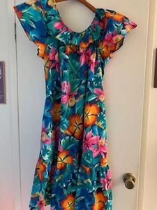 VINTAGE HILO HATTIE WOMENS XL HAWAIIAN SHORT SLEEVE ROUND RUFFLE MUUMUU DRESS - Picture 1 of 5
