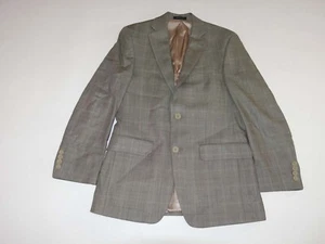 Calvin Klein Mens Suit Jacket Size 36 Regular Taupe Brown Plaid Silk Wool Blazer - Picture 1 of 8