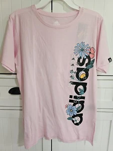 Girls Kids Youth Adidas Shirt NEW Short Sleeve Pink Floral Size Large 14 - Picture 1 of 2
