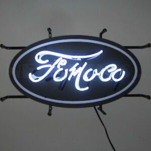 16" Ford Genuine Parts V8 Sign Blue Neon Clock Mustang 