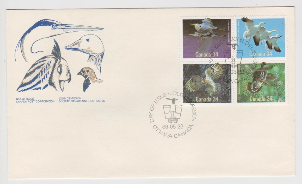 Canada- 1095-98 block BIRDS OF CANADA 1986 OFDC  - Image 1 of 1