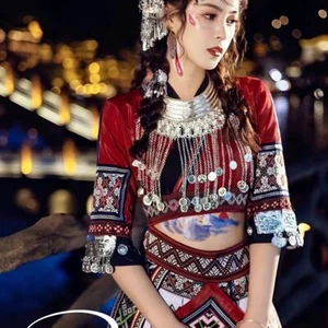 Chinesisches Miao Kostüm Han Kostüm Handarbeit Partykleid Dreiteiliger Rock - Bild 1 von 8