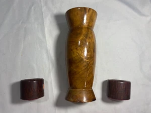 Myrtle Wood Brown VASE And Two Burlwood Candle Holders - Picture 1 of 7