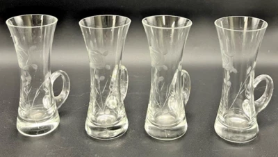 VTG Royal Moselle Crystal Wheel Cut Roses Handled Cordial Shot Glass Set 4 Bar - Image 1 of 4