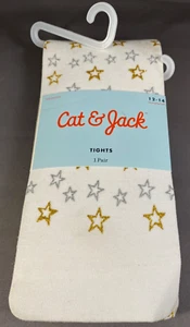 New With Defects Cat & Jack Tights 12-14 White Stars High Waisted Casual Girls - Picture 1 of 5