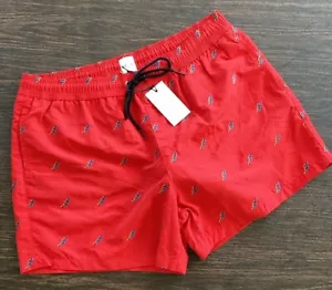 PAUL SMITH Traje de Baño Para Hombre Corto de Natación Rojo Bordado Fluoro Flash GRANDE NUEVO CON ETIQUETAS $150 - Imagen 1 de 12