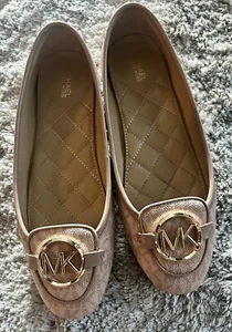 Michael Kors Lillie Moc Flats, MK Logo Gold. Size 8, Pink. Excellent Condition - Picture 1 of 8