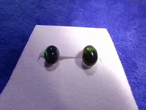 Lovely Sterling Silver Genuine Black Fire Opal Stud Earrings - Picture 1 of 3