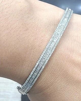 DEAL! 1.50 CT 100% Natural Baguette Diamond Tennis Bangle 14K White Gold  6.20MM - Image 1 of 4