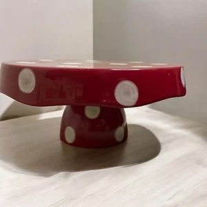 Red and White Polka Dot Cake Stand/Chip Dip St Nicholas Square - Picture 1 of 9
