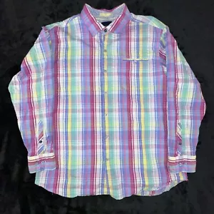 Camisa Tommy Bahama Mangas Largas Botones Multicolor Cuadros XL Algodón Mezcla de Seda - Imagen 1 de 11