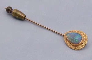 Vintage 14K Yellow Gold Opal Flower Pattern Stick Hat Pin Brooch NICE! - Picture 1 of 9