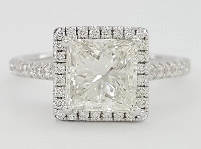 Princess Cut Diamond Halo Engagement Ring 2.05 ct 14k White Gold GIA Rtl $20k - Image 1 of 4