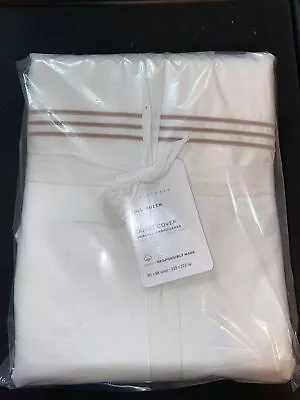 Funda nórdica Pottery Barn bordada percal blanca/rosa suave, completa/queen, nueva con etiquetas Foto 1 de 4