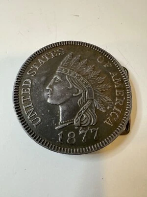 Hebilla de cinturón de 3" cabeza india vintage de metal artesanal 1877 Foto 1 de 4