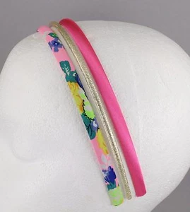 3 headbands Pink floral thin skinny satin gold sparkly headband hair band - Picture 1 of 5