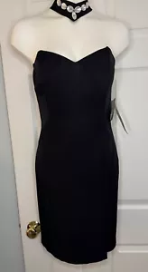 Vintage neu mit Etikett trägerloses Cocktail Charade Kleid Jrs. 11/12 Reverse Halfter Halsband schwarz - Bild 1 von 11