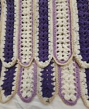 Handmade Afghan Crocheted Striped 31x54 Throw Hairpin Purple Cream Granny Core