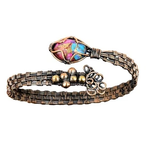 Womens day Sale Copper Kingman Pink Dahlia Turquoise Gemstone Twisted Bangle - Picture 1 of 7