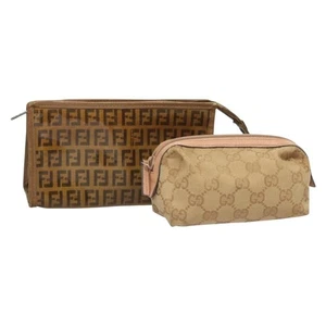 FENDI Gucci GG Canvas Zucchino Canvas Pouch 2Set Beige Auth SW1080 - Picture 1 of 16